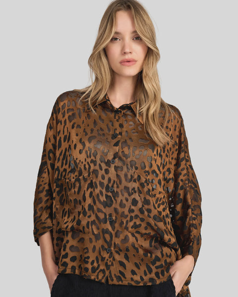 Alembika Bodhi Draped Blouse-Cognac Leopard