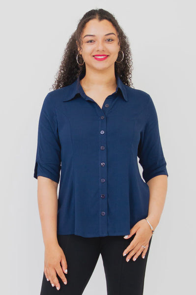Blue Sky Bamboo Linen Lorine Blouse- Indigo