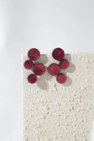 Abstraction Earrings Small Leather - Burgundy