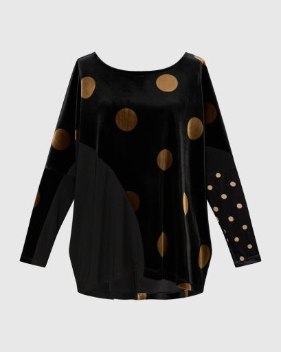 Alembika Everyday Velvet Curve Top, Black/Gold Dot