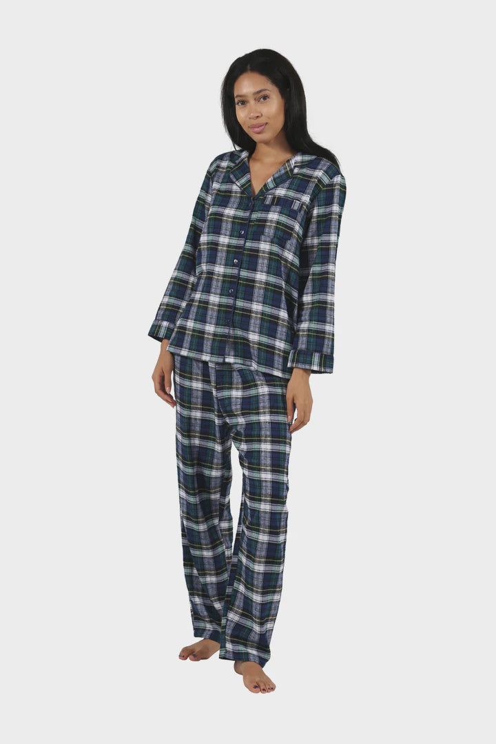 La Cera Flannel Pajama-Navy Plaid