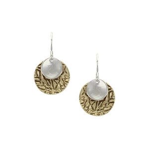 SMALL GOLD TONE TEXTURED SILVER CIRCLE EARRING