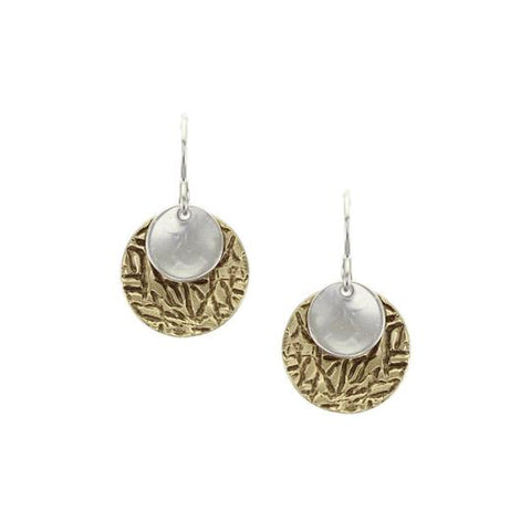 SMALL GOLD TONE TEXTURED SILVER CIRCLE EARRING