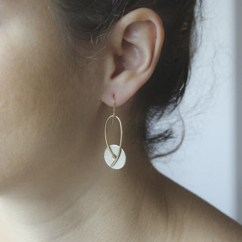 Marjorie Baer Disc in Loop in Brass and Silver Wires