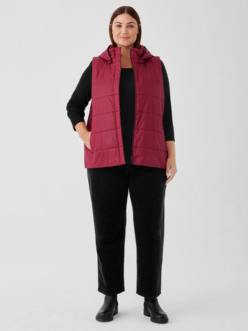 Eileen Fisher Recycled Nylon Vest with Removable Hood - Red Cedar