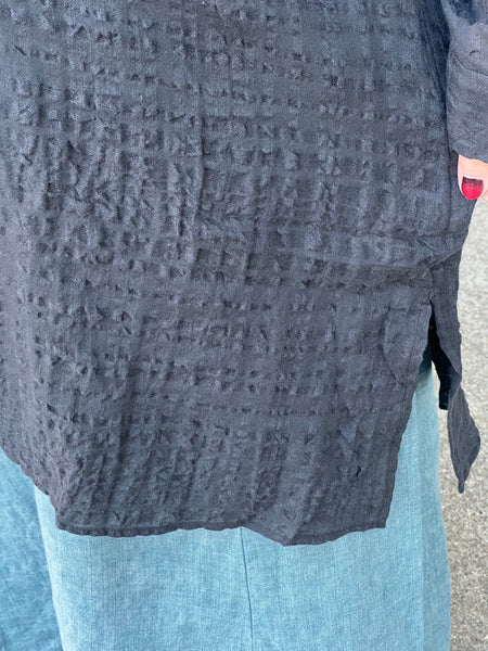 Eileen Fisher Linen Cotton Sheer Check Long Shirt-Graphite