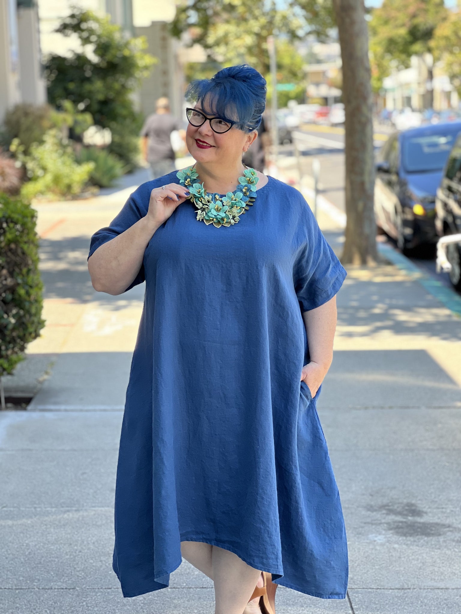 Yuvita Linen Dress- French Blue – In Full Swing