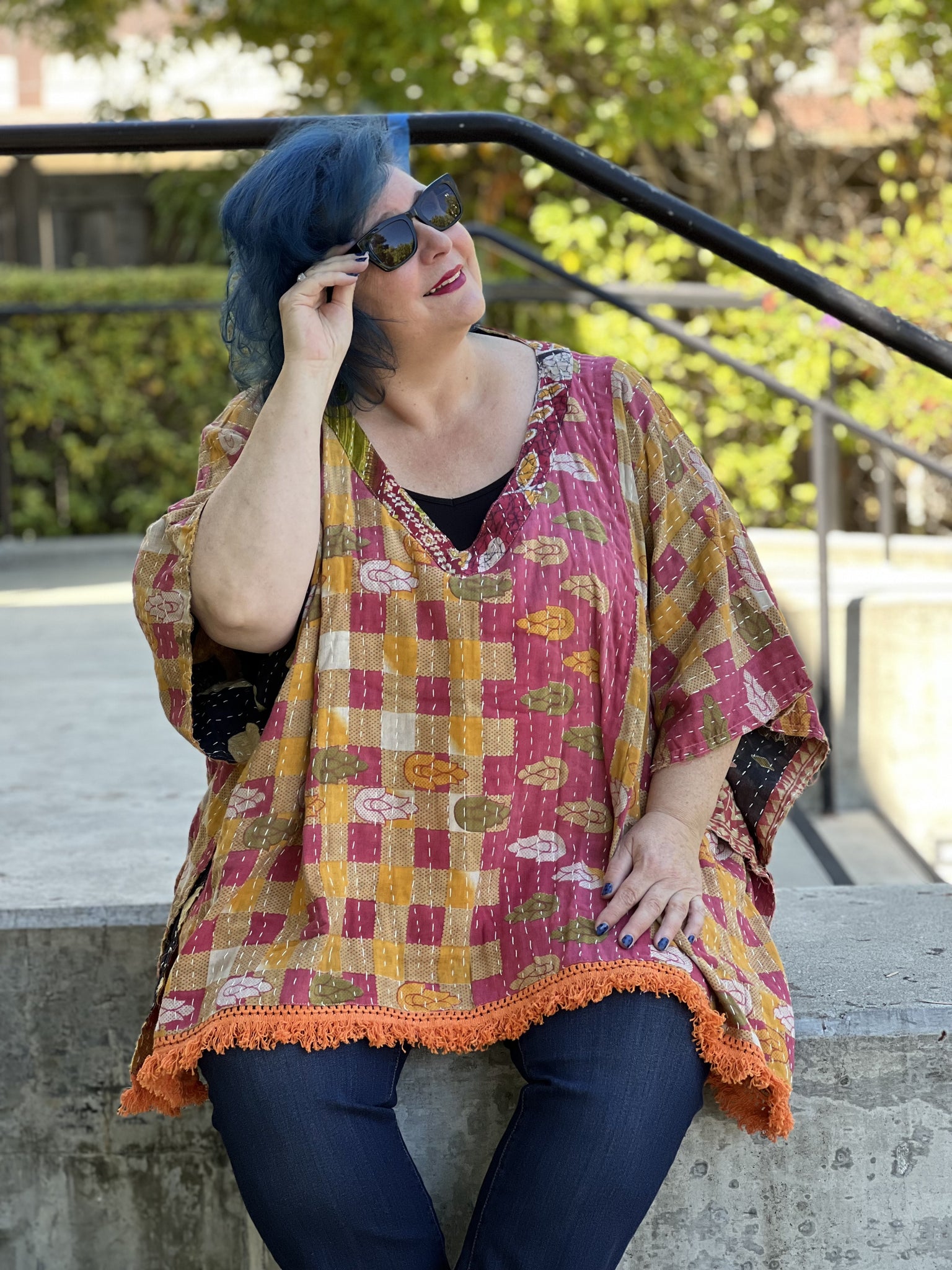 Jaded Gypsy Sunrise Kantha Pullover-Red/Gold