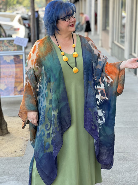 Spain in America Burnout Kimono-Rust/Teal