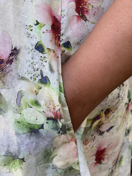 Yuvita Linen Print Dress- Orchid
