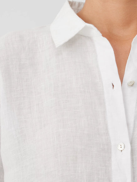 Eileen Fisher Linen Classic Collar Blouse-White