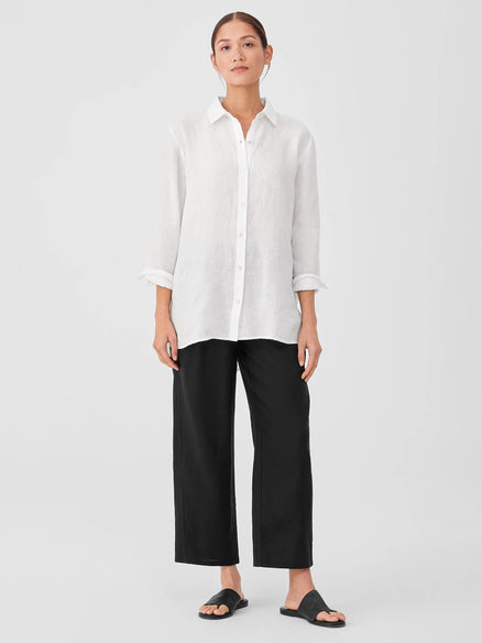 Eileen Fisher Linen Classic Collar Blouse-White