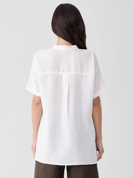 Eileen Fisher Handkerchief Linen Short Sleeve Mandarin-White