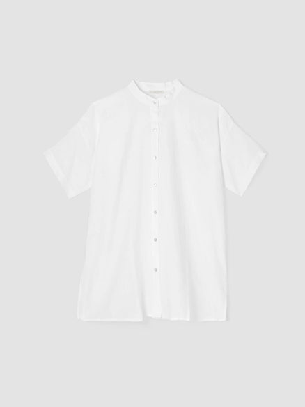 Eileen Fisher Handkerchief Linen Short Sleeve Mandarin-White