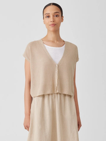 Eileen Fisher Cotton/Linen Short Sleeve Cardigan-Natural