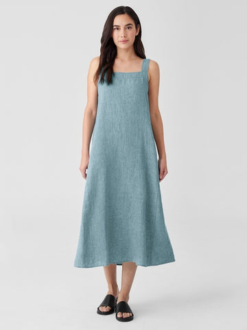 Eileen Fisher Organic Linen Delave Square Neck Dress-Nile