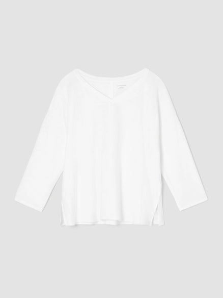 EIleen Fisher Organic Cotton Slub V Box Top-White – In Full Swing