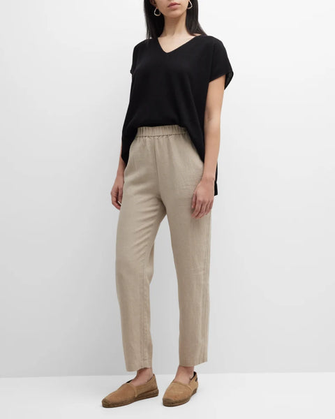Eileen Fisher Hi Waisted Tapered Pant- Undyed Linen