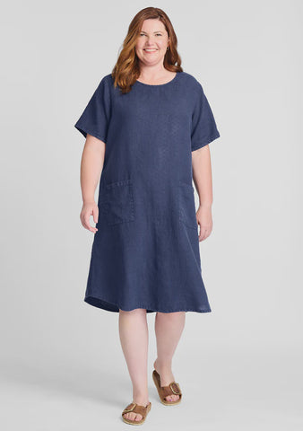 Flax Short Sleeve Dress- Peacoat